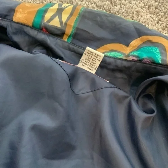 Vintage 90’s Stunt Sports 100% Silk Boho/Southwestern/Aztec Bomber Jacket Sz 2X - Picture 10 of 15